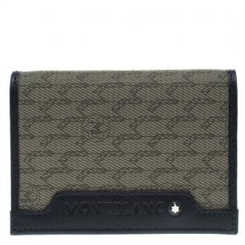 Pre Owned Montblanc Blue Coated Canvas and Leather Signature Card Holder