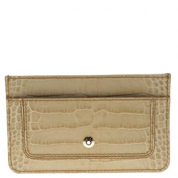 Pre Owned Montblanc Beige Croc Embossed Leather Card Holder