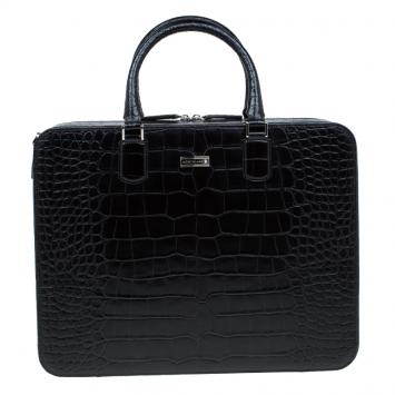 Pre Owned Montblanc Black Croc Embossed Meisterstuck Briefcase