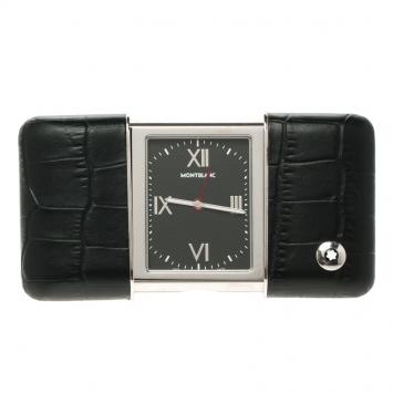 Pre Owned Montblanc Profile Sliding Black Dial Leather Case Travel Timepiece