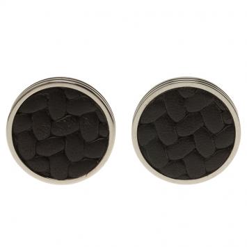 Pre Owned Montblanc Monograin Black Leather Inlay Steel Cufflinks
