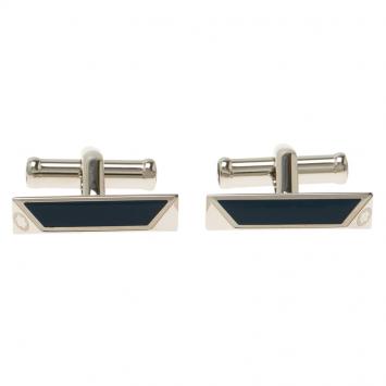 Pre Owned Montblanc Iconic Blue and Black Lacquer Steel Bar Cufflinks