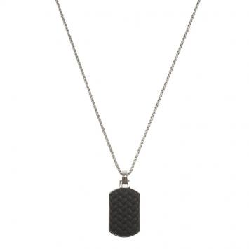 مملوكة مسبقًا Montblanc Men's Monograin Collection Leather Inlay Tag Steel Pendant Necklace