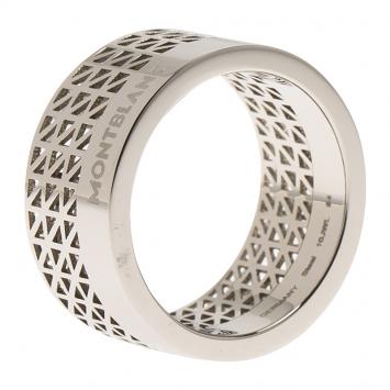 Pre Owned Montblanc Graphic Cutout Steel Band Ring Size 64