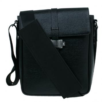 Pre Owned Montblanc Black Leather Westhide North South Messenger Bag 