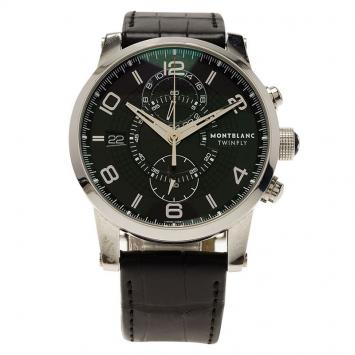 Pre Owned Montblanc Black Stainless Steel Timewalker Twinfly Men's Wristwatch 43MM