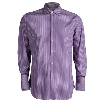 Pre Owned Moschino Purple Striped Long Sleeve Button Front Shirt L