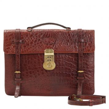 Pre Owned Mulberry Brown Croc Embossed Leather Business Briefcase