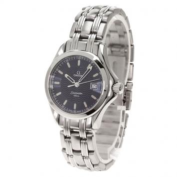 Pre Owned Omega Navy Blue Stainless Steel Seamaster Men's Wristwatch 35MM