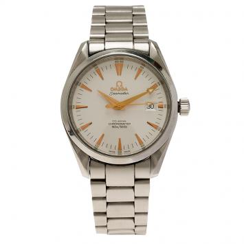 Pre Owned Omega White Stainless Steel Seamaster Aqua Terra Men's Wristwatch 38MM
