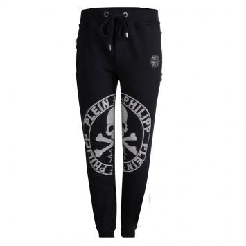 Pre Owned Philipp Plein Black Skull Print Embellished Jogger Pants L