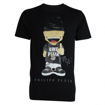 Pre Owned Philipp Plein Black King Plein Printed Crew Neck T-Shirt L