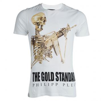 Pre Owned Philipp Plein White The Gold Standard Embellished Cotton T-Shirt L
