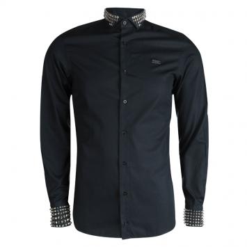 Pre Owned Philipp Plein Black Metal Studded Long Sleeve Button Front Cotton Shirt M