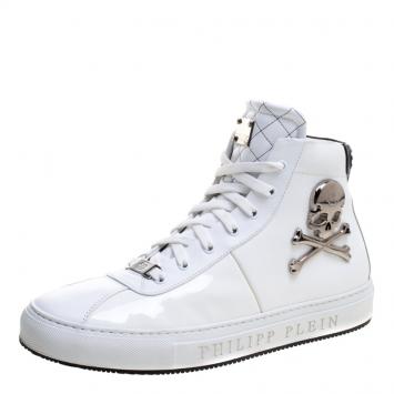 Pre Owned Philipp Plein White Leather Flight High Top Sneakers Size 43