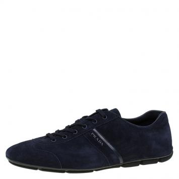 Pre Owned Prada Navy Blue Suede Sneakers Size 44.5