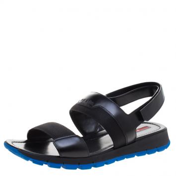 Pre Owned Prada Sport Black Leather Sandals Size 44