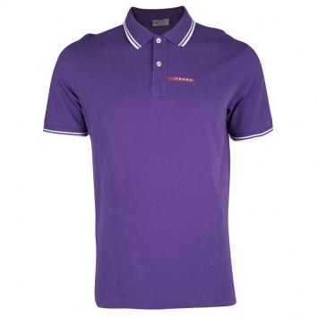 Pre Owned Prada Sport Purple Honeycomb Knit Striped Trim Detail Polo T-Shirt M