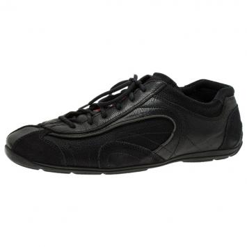 Pre Owned Prada Sport Black Leather and Suede Lace Up Sneakers Size 40.5