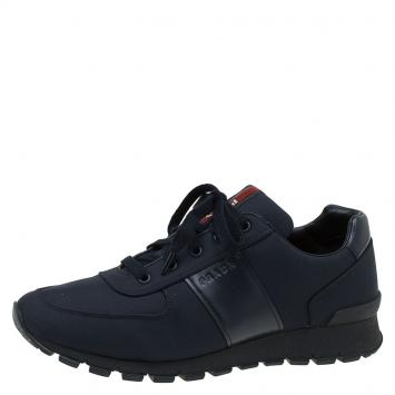Pre Owned Prada Sport Dark Blue Canvas and Leather Sneakers Size 43