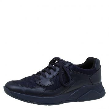 Pre Owned Prada Sport Two Tone Leather And Mesh Lace Up Sneakers Size 42