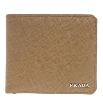 Pre Owned Prada Camel American Saffiano Bi-Fold Corner Wallet