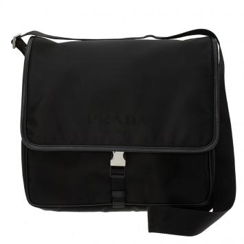 Prada Black Nylon Flap Messenger Bag