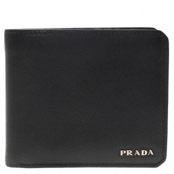 Pre Owned Prada Black Saffiano Leather Bi-Fold Wallet