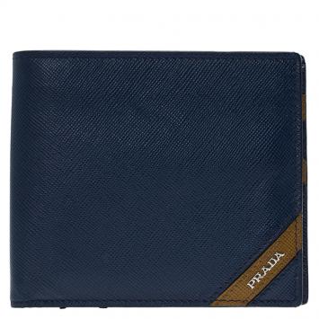 Pre Owned Prada Blue Saffiano Leather Bi Fold Wallet