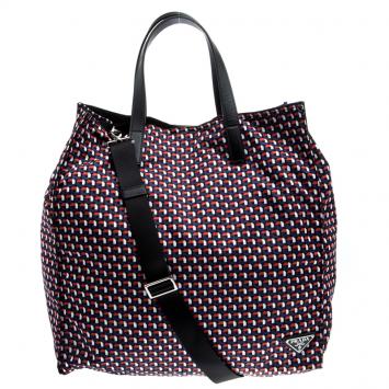 Pre Owned Prada Multicolor Octagon Print Nylon Shopper Tote