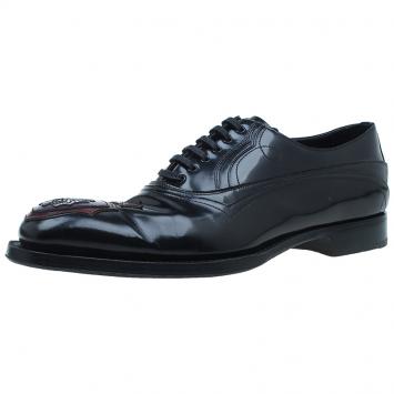 Pre Owned Prada Black Leather Runway Gladiator Oxfords Size 43