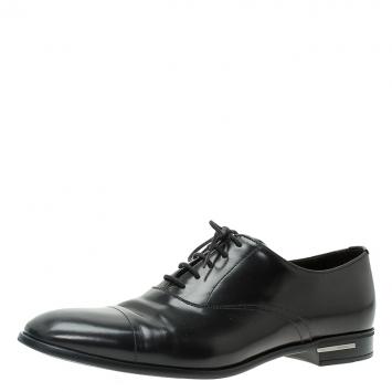 Pre Owned Prada Black Leather Lace Up Oxfords Size 42