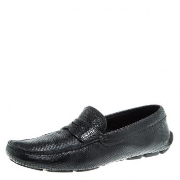 Pre Owned Prada Black Reptile Leather Penny Loafers Size 42