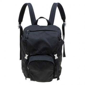 Pre Owned Prada Black Nylon Double Buckle Backpack