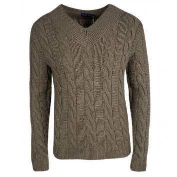 Pre Owned Ralph Lauren Light Brown V- Neck Cable Handknit Sweater S