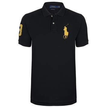 Pre Owned Polo Ralph Lauren Black/Yellow Logo Polo Shirt L