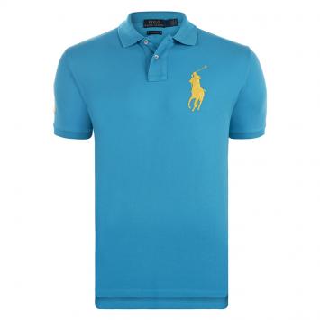 Pre Owned Polo Ralph Lauren Turquoise/Yellow Logo Polo Shirt M