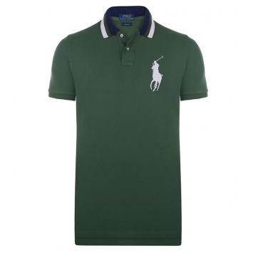 Pre Owned Polo Ralph Lauren Green/White Logo Striped Collar Polo Shirt XL