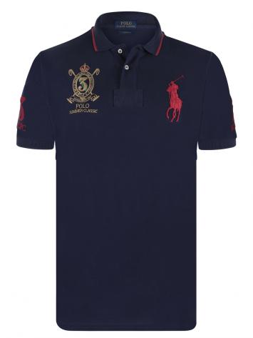 Pre Owned Polo Ralph Lauren Navy Blue/Red Logo Polo Shirt M