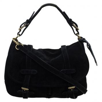 Pre Owned Ralph Lauren Black Suede Messenger Bag