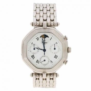 Pre Owned Rama Swiss Silver Stainless Steel Moonphase Men's Wristwatch 34MM