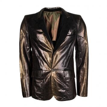 Pre Owned Roberto Cavalli SS'08 Metallic Snakeskin Karung Leather Jacket L