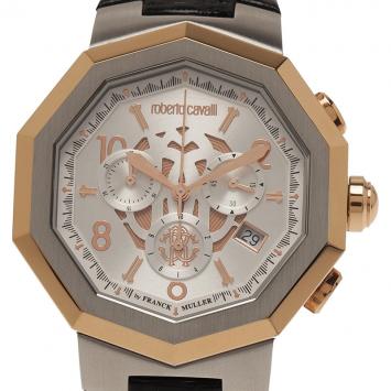 Pre Owned Roberto Cavalli Silver Stainless Steel RV1G003L0051 Men's Wristwatch 42MM