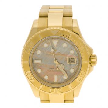 Pre Owned Rolex Dark Mother of Pearl Dial  18K Yellow Gold Yachtmaster Men's Wristwatch 40 mm