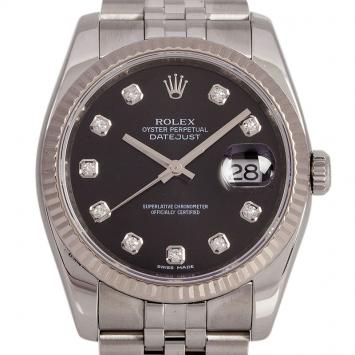 Pre Owned Rolex Black Stainless Steel Datejust Men's Wristwatch 36MM