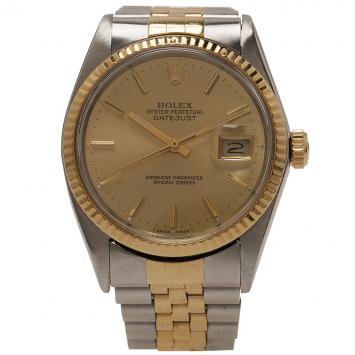 Pre Owned Rolex Champagne Stainless Steel and 18K Yellow gold Datejust Unisex Wristwatch 36MM