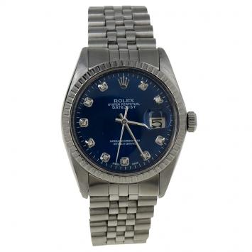 Pre Owned Rolex Blue Stainless Steel Datejust Men's Wristwatch 36MM