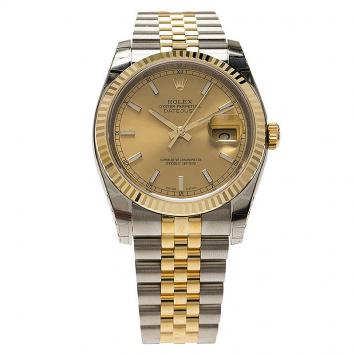 Pre Owned Rolex Champagne Stainless Steel and 18K Yellow gold Datejust Unisex Wristwatch 36MM