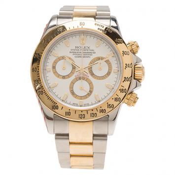 Pre Owned Rolex White Stainless Steel and 18K Yellow Gold Cosmograph Daytona 116523 Men's Wristwatch 40MM