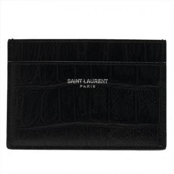 Pre Owned Saint Laurent Paris Black Alligator Embossed Card Holder 